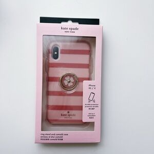 kate spade Pink and White Striped iPhone XS / X Ring Stand Case